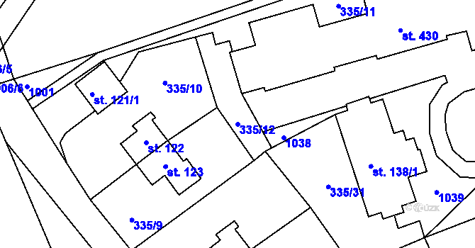 Parcela st. 335/12 v KÚ Rybitví, Katastrální mapa