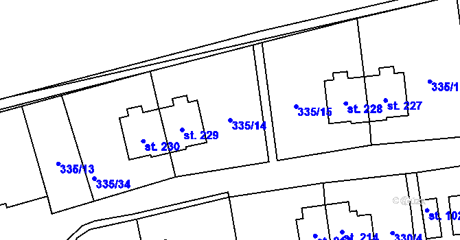 Parcela st. 335/14 v KÚ Rybitví, Katastrální mapa