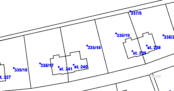 Parcela st. 335/18 v KÚ Rybitví, Katastrální mapa