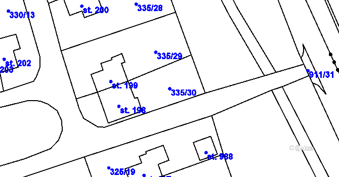 Parcela st. 335/30 v KÚ Rybitví, Katastrální mapa
