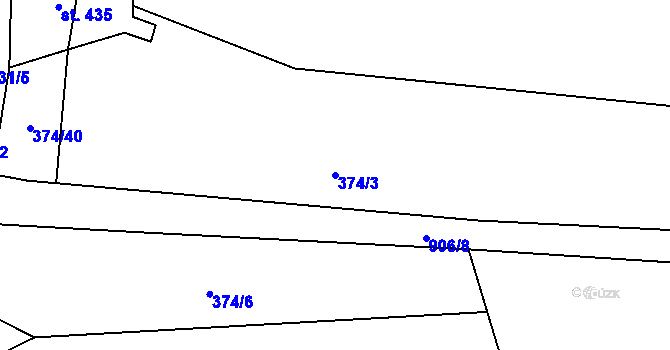 Parcela st. 374/3 v KÚ Rybitví, Katastrální mapa