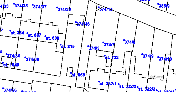 Parcela st. 374/5 v KÚ Rybitví, Katastrální mapa