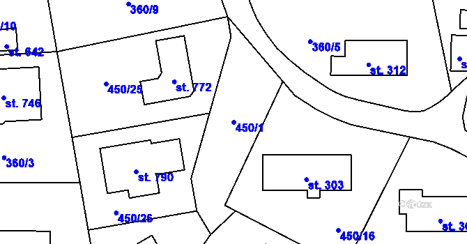 Parcela st. 450/1 v KÚ Rybitví, Katastrální mapa