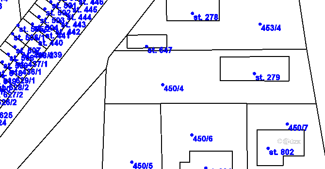 Parcela st. 450/4 v KÚ Rybitví, Katastrální mapa