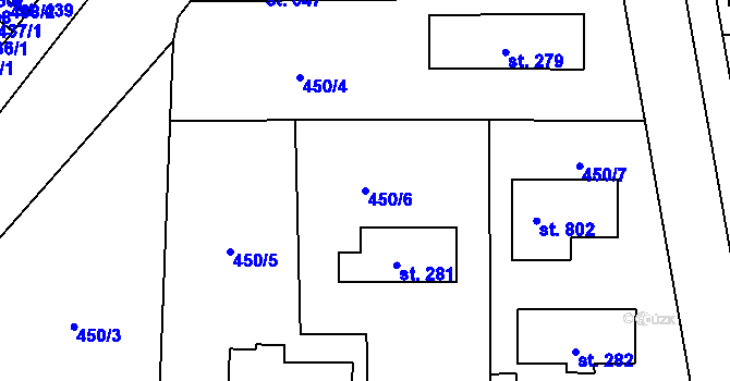 Parcela st. 450/6 v KÚ Rybitví, Katastrální mapa
