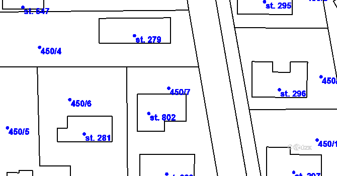 Parcela st. 450/7 v KÚ Rybitví, Katastrální mapa