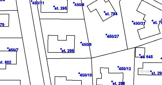 Parcela st. 450/9 v KÚ Rybitví, Katastrální mapa