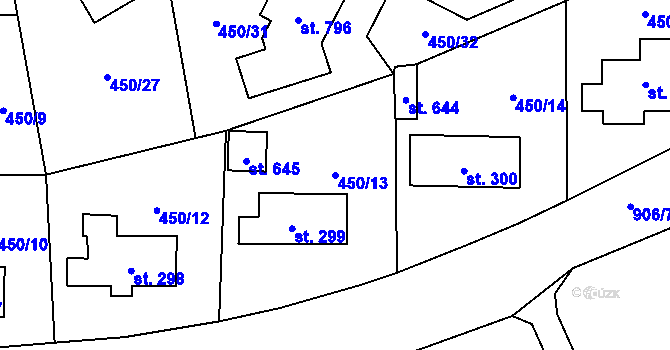 Parcela st. 450/13 v KÚ Rybitví, Katastrální mapa