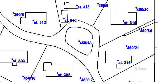 Parcela st. 450/18 v KÚ Rybitví, Katastrální mapa