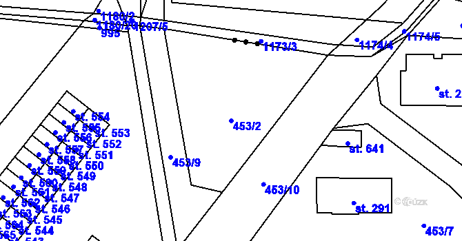Parcela st. 453/2 v KÚ Rybitví, Katastrální mapa
