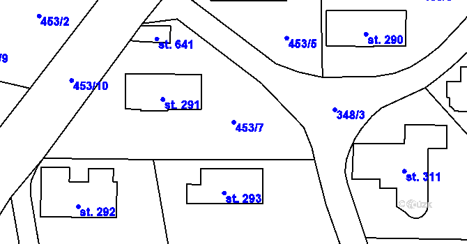 Parcela st. 453/7 v KÚ Rybitví, Katastrální mapa