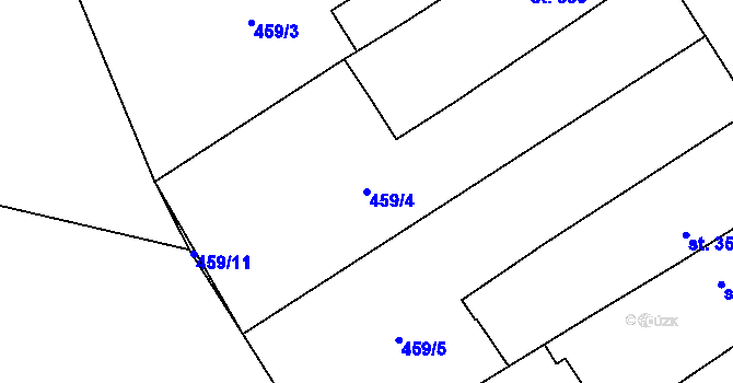 Parcela st. 459/4 v KÚ Rybitví, Katastrální mapa