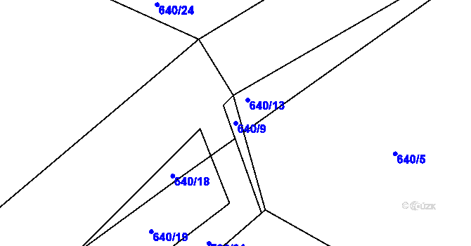 Parcela st. 640/9 v KÚ Rybitví, Katastrální mapa