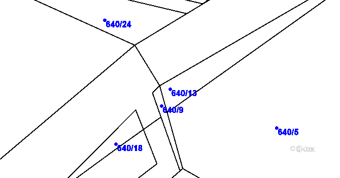 Parcela st. 640/13 v KÚ Rybitví, Katastrální mapa