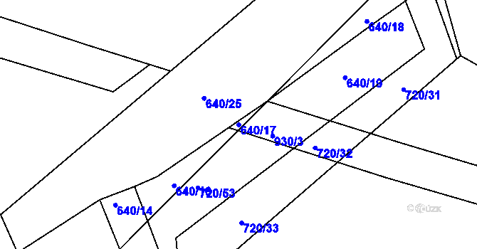 Parcela st. 640/17 v KÚ Rybitví, Katastrální mapa
