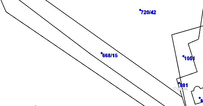 Parcela st. 668/15 v KÚ Rybitví, Katastrální mapa