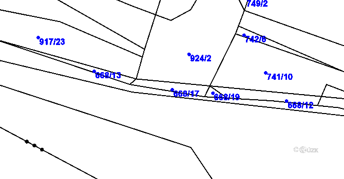 Parcela st. 668/17 v KÚ Rybitví, Katastrální mapa