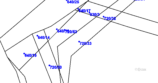 Parcela st. 720/33 v KÚ Rybitví, Katastrální mapa