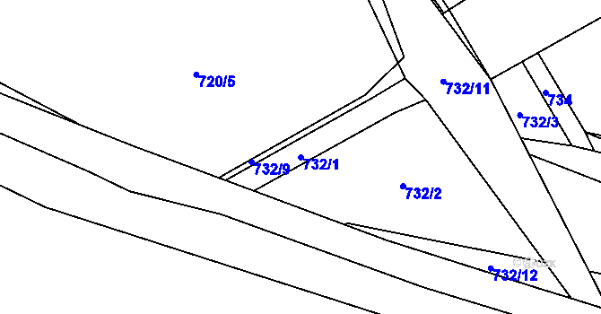 Parcela st. 732/1 v KÚ Rybitví, Katastrální mapa