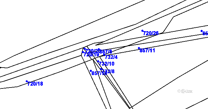 Parcela st. 732/4 v KÚ Rybitví, Katastrální mapa