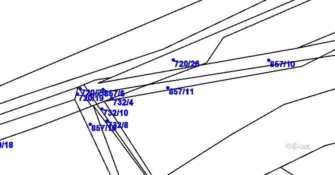 Parcela st. 857/11 v KÚ Rybitví, Katastrální mapa