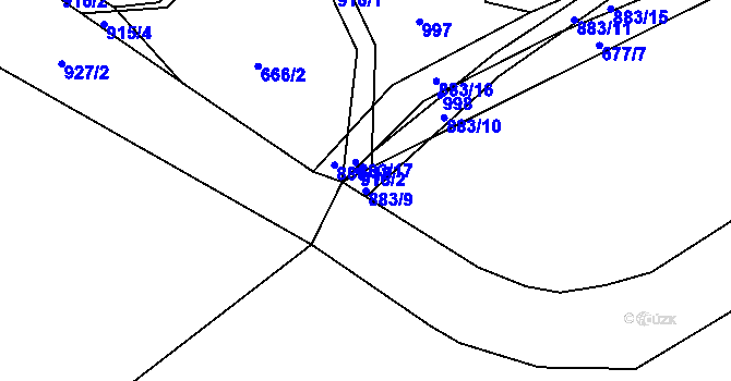Parcela st. 883/9 v KÚ Rybitví, Katastrální mapa