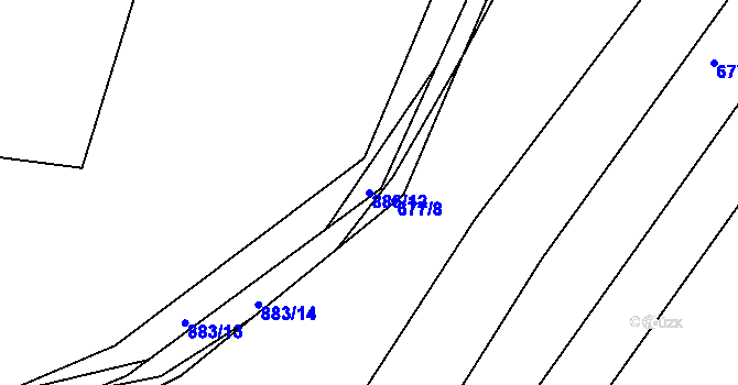 Parcela st. 883/12 v KÚ Rybitví, Katastrální mapa