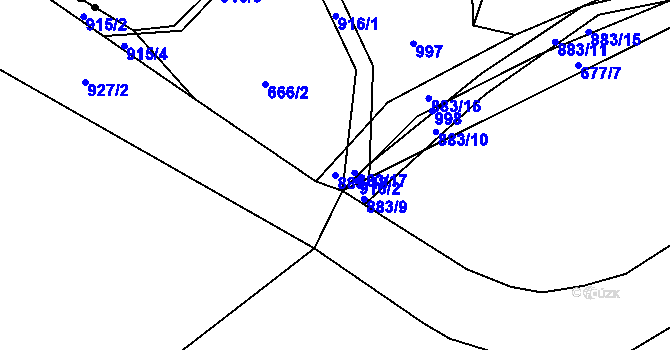 Parcela st. 883/18 v KÚ Rybitví, Katastrální mapa