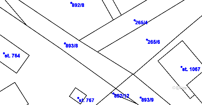 Parcela st. 892/14 v KÚ Rybitví, Katastrální mapa