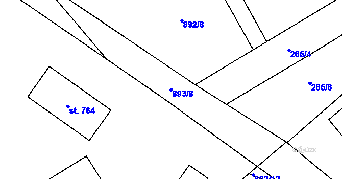 Parcela st. 893/8 v KÚ Rybitví, Katastrální mapa