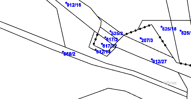Parcela st. 912/14 v KÚ Rybitví, Katastrální mapa