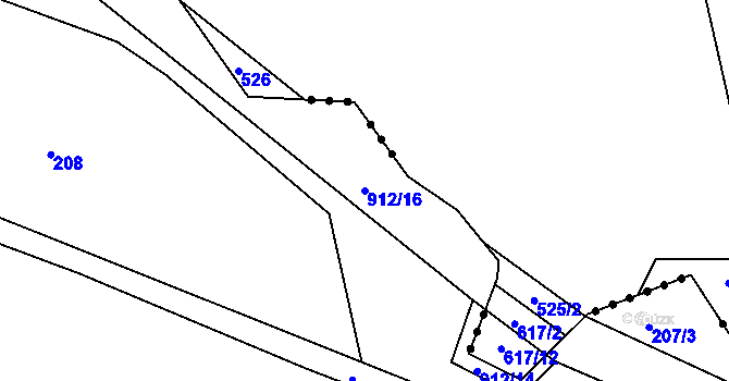 Parcela st. 912/16 v KÚ Rybitví, Katastrální mapa