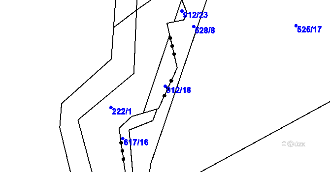 Parcela st. 912/18 v KÚ Rybitví, Katastrální mapa
