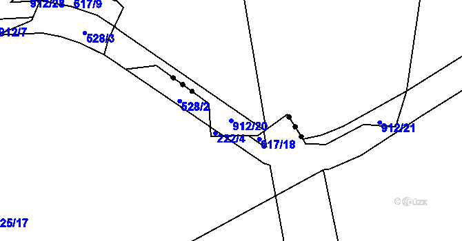 Parcela st. 912/20 v KÚ Rybitví, Katastrální mapa