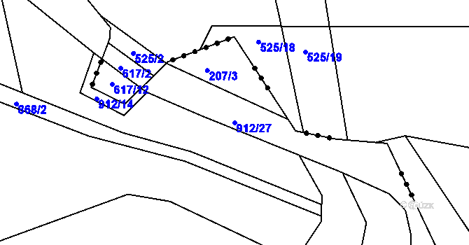 Parcela st. 912/27 v KÚ Rybitví, Katastrální mapa