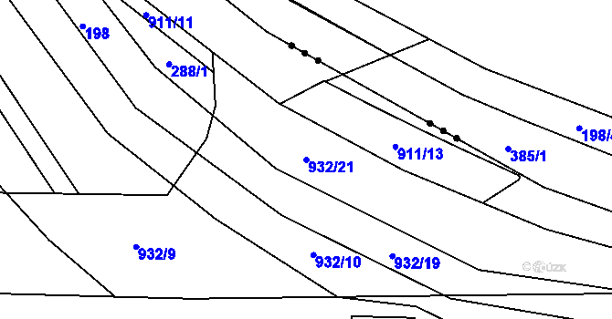 Parcela st. 932/21 v KÚ Rybitví, Katastrální mapa