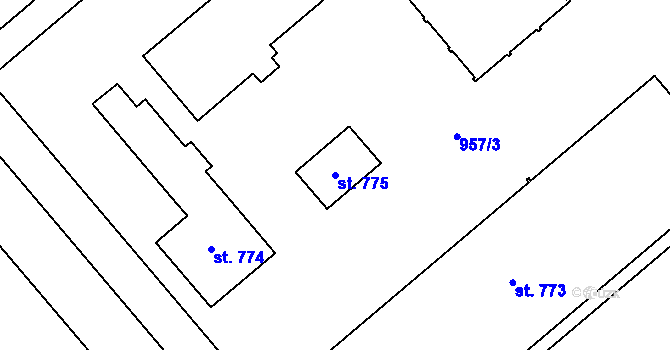 Parcela st. 775 v KÚ Rybitví, Katastrální mapa