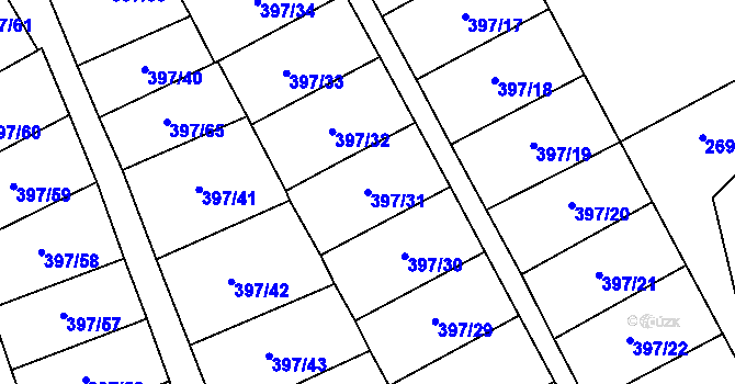 Parcela st. 397/31 v KÚ Rybitví, Katastrální mapa