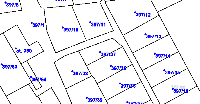 Parcela st. 397/37 v KÚ Rybitví, Katastrální mapa