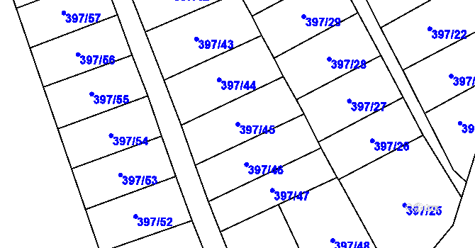 Parcela st. 397/45 v KÚ Rybitví, Katastrální mapa