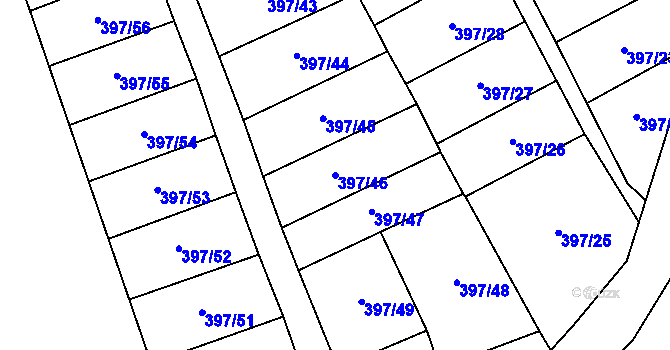 Parcela st. 397/46 v KÚ Rybitví, Katastrální mapa