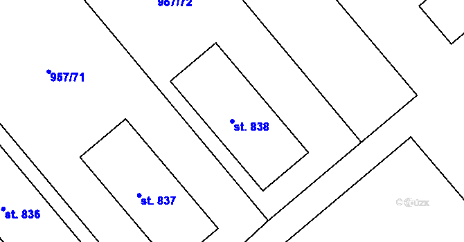 Parcela st. 838 v KÚ Rybitví, Katastrální mapa