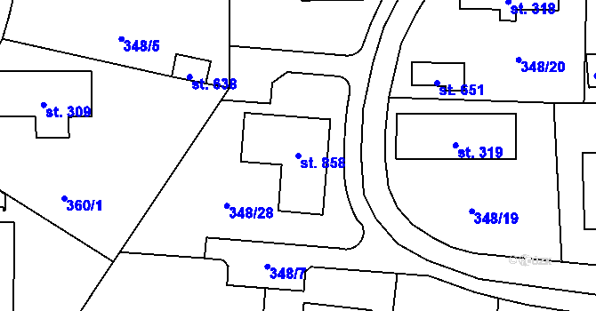 Parcela st. 858 v KÚ Rybitví, Katastrální mapa