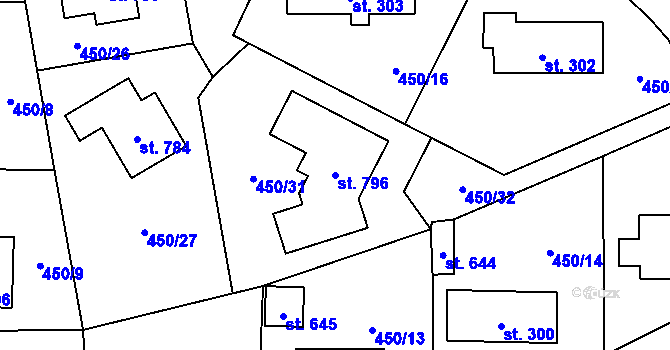 Parcela st. 796 v KÚ Rybitví, Katastrální mapa