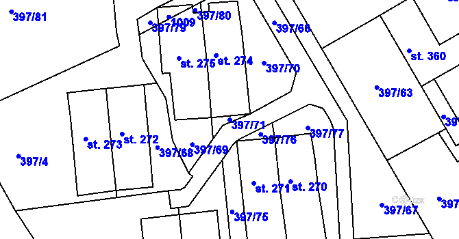 Parcela st. 397/71 v KÚ Rybitví, Katastrální mapa
