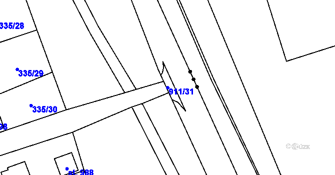 Parcela st. 911/31 v KÚ Rybitví, Katastrální mapa