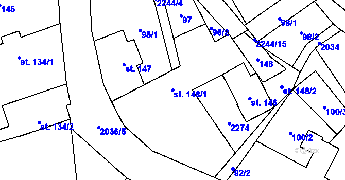 Parcela st. 148/1 v KÚ Rybná nad Zdobnicí, Katastrální mapa