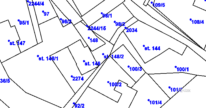 Parcela st. 148/2 v KÚ Rybná nad Zdobnicí, Katastrální mapa