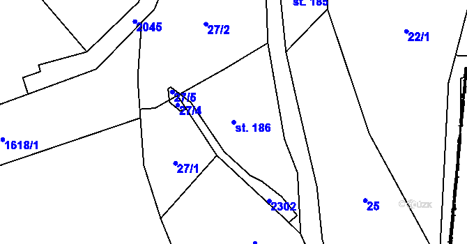 Parcela st. 186 v KÚ Rybná nad Zdobnicí, Katastrální mapa