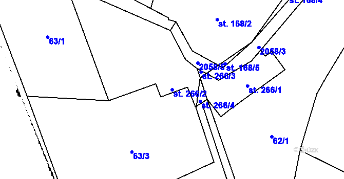 Parcela st. 266/2 v KÚ Rybná nad Zdobnicí, Katastrální mapa